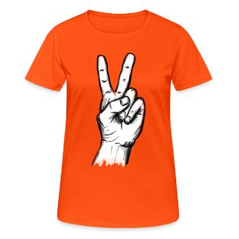 Victory Handzeichen auf weiß – Illustration - Frauen T-Shirt atmungsaktiv - Neonorange - Vorne - AI Model Female 172 dark (172cm)