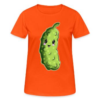 Dessin animé câlin au concombre - T-shirt respirant Femme - orange néon - Devant - AI Model Female 172 dark (172cm)