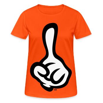 Erhobener Zeigefinger (Finger / Linke Hand / 2C) - Frauen T-Shirt atmungsaktiv - Neonorange - Vorne - AI Model Female 172 dark (172cm)