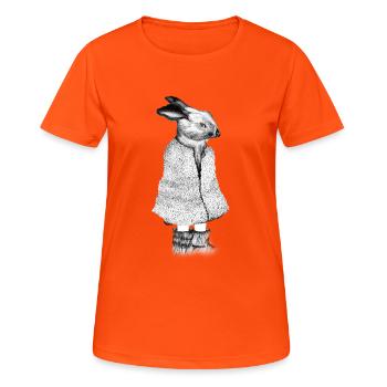 Hase gezeichnet im Mantel, schwarz-weiß - Frauen T-Shirt atmungsaktiv - Neonorange - Vorne - AI Model Female 172 dark (172cm)