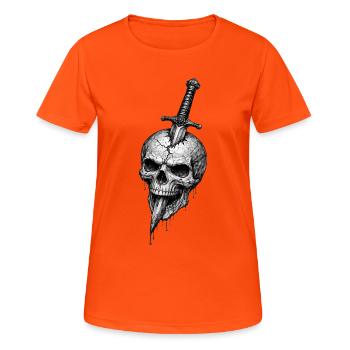 Skull With Dagger Gothic Horror Graphic - Women's Breathable T-Shirt - neon orange - Front - AI Model Female 172 dark (172cm)