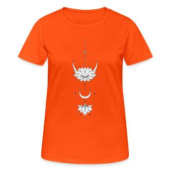 Lotus-Mandala und Mondsichel - Frauen T-Shirt atmungsaktiv - Neonorange - Vorne - AI Model Female 172 dark (172cm)