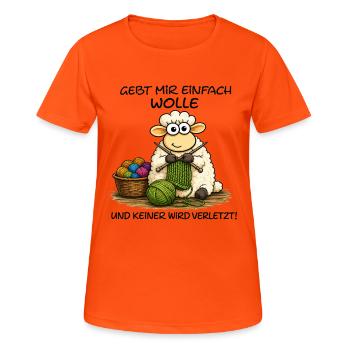 Schaf strickt Wolle – Kuschelkunst - Frauen T-Shirt atmungsaktiv - Neonorange - Vorne - AI Model Female 172 dark (172cm)