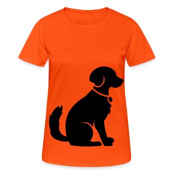 Dog Hund Vektor Schattenfigur - Frauen T-Shirt atmungsaktiv - Neonorange - Vorne - AI Model Female 172 dark (172cm)