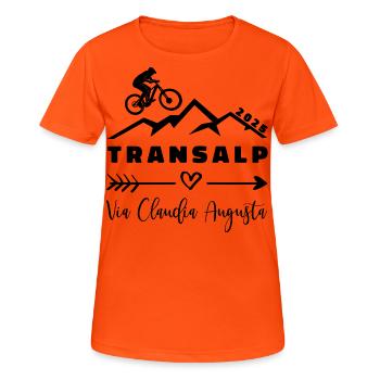 Transalp Via Claudia Augusta 2025 - Frauen T-Shirt atmungsaktiv - Neonorange - Vorne - AI Model Female 172 dark (172cm)