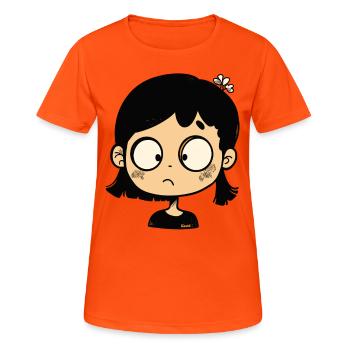 Nachdenkliches Cartoon-Mädchen - Frauen T-Shirt atmungsaktiv - Neonorange - Vorne - AI Model Female 172 dark (172cm)