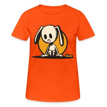 Nachdenklicher Hase – stilles Cartoon-Motiv - Frauen T-Shirt atmungsaktiv - Neonorange - Vorne - AI Model Female 172 dark (172cm)