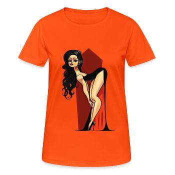 Vampire Pin-up - T-shirt respirant Femme - orange néon - Devant - AI Model Female 172 dark (172cm)