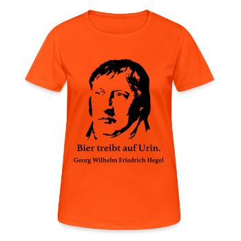 Hegel: Bier treibt auf Urin. - Frauen T-Shirt atmungsaktiv - Neonorange - Vorne - AI Model Female 172 dark (172cm)