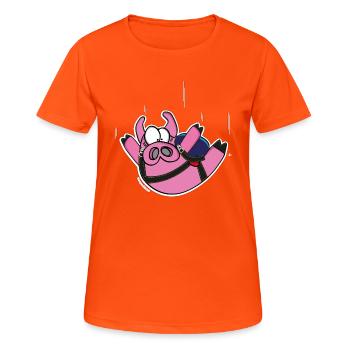 Poops "Freifall" - Frauen T-Shirt atmungsaktiv - Neonorange - Vorne - AI Model Female 172 dark (172cm)