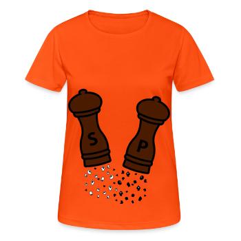 Salt & pepper / wooden spice mills / gift idea - Women's Breathable T-Shirt - neon orange - Front - AI Model Female 172 dark (172cm)