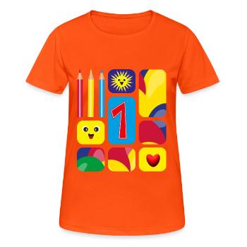Bunte eins zum Geburtstag oder zur Grundschulzeit. - Frauen T-Shirt atmungsaktiv - Neonorange - Vorne - AI Model Female 172 dark (172cm)