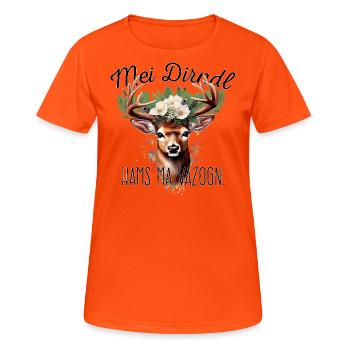 Mei Dirndl hams ma vazogn - Frauen T-Shirt atmungsaktiv - Neonorange - Vorne - AI Model Female 172 dark (172cm)
