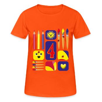4 / Lustige vier mit Pinsel zum Kindergeburtstag. - Frauen T-Shirt atmungsaktiv - Neonorange - Vorne - AI Model Female 172 dark (172cm)