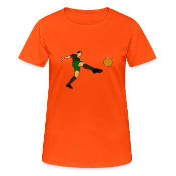 Fußballmotiv für Fußballfans Geschenk - Frauen T-Shirt atmungsaktiv - Neonorange - Vorne - AI Model Female 172 dark (172cm)