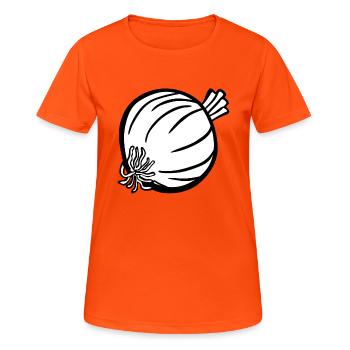 zwiebeln onion halloween gemuese vegetables37 - Frauen T-Shirt atmungsaktiv - Neonorange - Vorne - AI Model Female 172 dark (172cm)