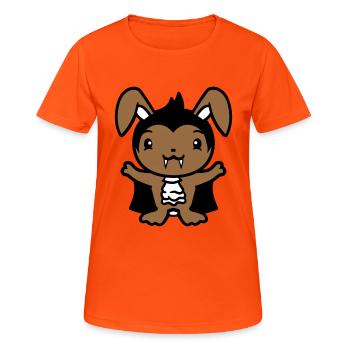 Hase Vampir scharfe lange Zähne Halloween Kostüm - Frauen T-Shirt atmungsaktiv - Neonorange - Vorne - AI Model Female 172 dark (172cm)