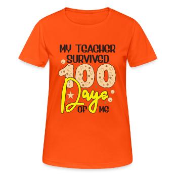 Mon professeur a survécu 100 jours, j’ai survécu 100 jours d’école - T-shirt respirant Femme - orange néon - Devant - AI Model Female 172 dark (172cm)