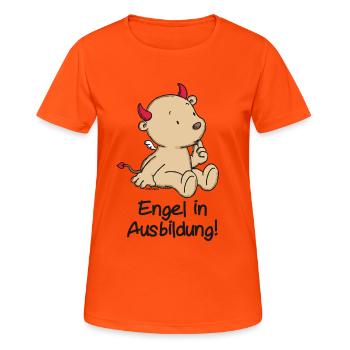 Engel_Teufel Ausbildung_schwarz - Frauen T-Shirt atmungsaktiv - Neonorange - Vorne - AI Model Female 172 dark (172cm)