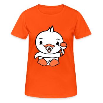 Ente Baby Kind Rassel Windel niedlich Schnuller - Frauen T-Shirt atmungsaktiv - Neonorange - Vorne - AI Model Female 172 dark (172cm)