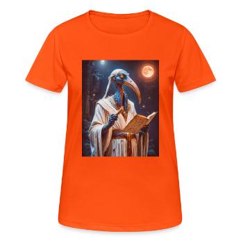 Thoth, ibis-headed god, holding a scroll - Women's Breathable T-Shirt - neon orange - Front - AI Model Female 172 dark (172cm)