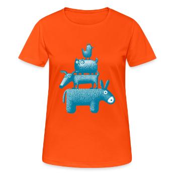 Stadtmusikanten "Aquamarin" - Frauen T-Shirt atmungsaktiv - Neonorange - Vorne - AI Model Female 172 dark (172cm)