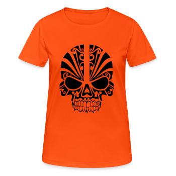 Tattoo Totenkopf tribal - Frauen T-Shirt atmungsaktiv - Neonorange - Vorne - AI Model Female 172 dark (172cm)
