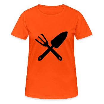 Couleur de jardin d'outil de râteau et de pelle sélectionnable - T-shirt respirant Femme - orange néon - Devant - AI Model Female 172 dark (172cm)