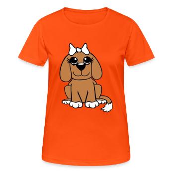 Dog Sitting Little Pretty Lady Bow Female - Women's Breathable T-Shirt - neon orange - Front - AI Model Female 172 dark (172cm)