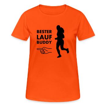Bester Laufbuddy - Frauen T-Shirt atmungsaktiv - Neonorange - Vorne - AI Model Female 172 dark (172cm)