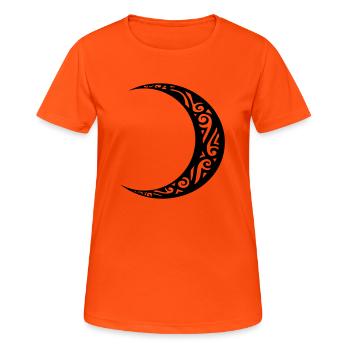 Halbmond-Tätowierung Mond-Stammes-Tätowierung - Frauen T-Shirt atmungsaktiv - Neonorange - Vorne - AI Model Female 172 dark (172cm)