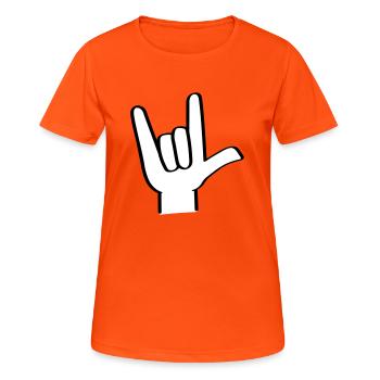 Hand gesture I love you, i love you sign. - Women's Breathable T-Shirt - neon orange - Front - AI Model Female 172 dark (172cm)