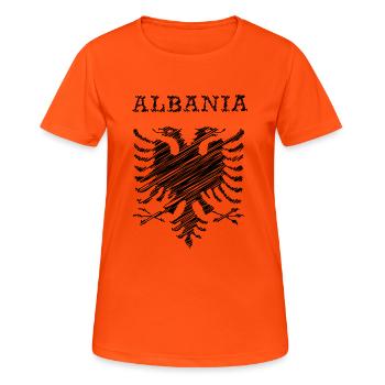 Albania, scribble black - Frauen T-Shirt atmungsaktiv - Neonorange - Vorne - AI Model Female 172 dark (172cm)