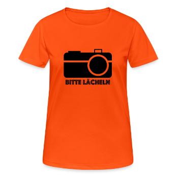 Bitte Lächeln - Frauen T-Shirt atmungsaktiv - Neonorange - Vorne - AI Model Female 172 dark (172cm)