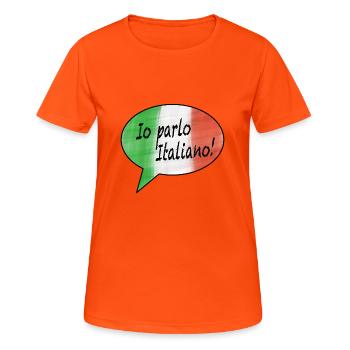 Ich spreche Italienisch mit Flagge als Sprechblase - Frauen T-Shirt atmungsaktiv - Neonorange - Vorne - AI Model Female 172 dark (172cm)