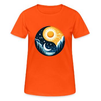 Yin Yang Sonne und Mond - Frauen T-Shirt atmungsaktiv - Neonorange - Vorne - AI Model Female 172 dark (172cm)