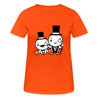 2 Vögel reich wohlhabend Zwei Herren Zylinder Hut - Frauen T-Shirt atmungsaktiv - Neonorange - Vorne - AI Model Female 172 dark (172cm)