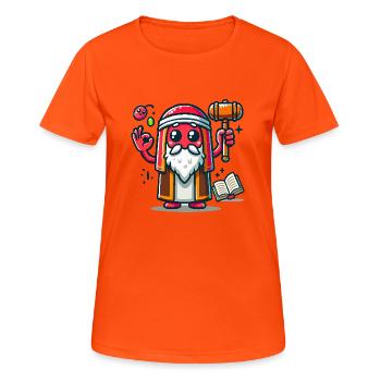 Roter Held mit einem Hammer - Frauen T-Shirt atmungsaktiv - Neonorange - Vorne - AI Model Female 172 dark (172cm)