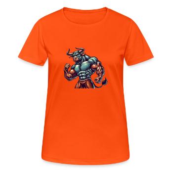 Stier Bodybuilder - Frauen T-Shirt atmungsaktiv - Neonorange - Vorne - AI Model Female 172 dark (172cm)