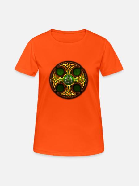 Green Celtic Cross.png - Women's Breathable T-Shirt - neon orange