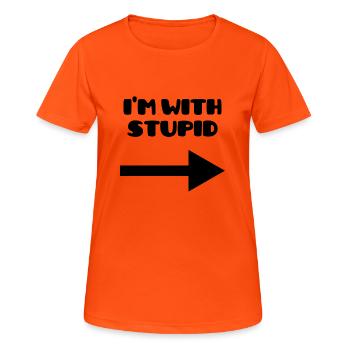 I'm with stupid :) - Women's Breathable T-Shirt - neon orange - Front - AI Model Female 172 dark (172cm)