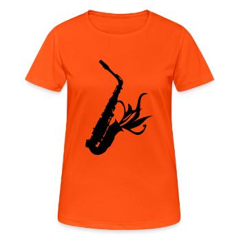Saxophon Saxophon Jazz-Musik Musik Saxophon - Frauen T-Shirt atmungsaktiv - Neonorange - Vorne - AI Model Female 172 dark (172cm)