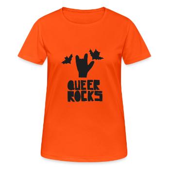 ROCHERS QUEER - T-shirt respirant Femme - orange néon - Devant - AI Model Female 172 dark (172cm)