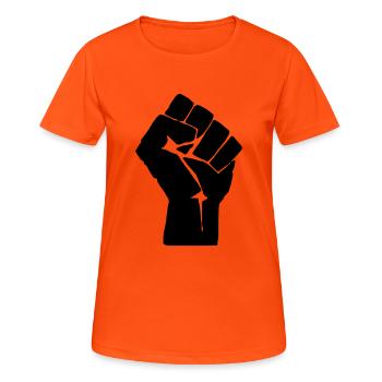 Faust Kommunismus - Frauen T-Shirt atmungsaktiv - Neonorange - Vorne - AI Model Female 172 dark (172cm)