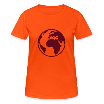 Terre - Monde - Globe - 1C - T-shirt respirant Femme - orange néon - Devant - AI Model Female 172 dark (172cm)