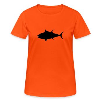 Thunfisch Silhouette Fisch Hochseeangeln Angeln - Frauen T-Shirt atmungsaktiv - Neonorange - Vorne - AI Model Female 172 dark (172cm)