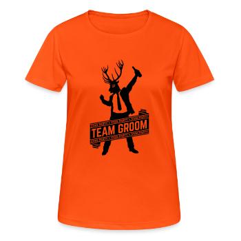 Team Groom / Stag Party (1C) - Women's Breathable T-Shirt - neon orange - Front - AI Model Female 172 dark (172cm)