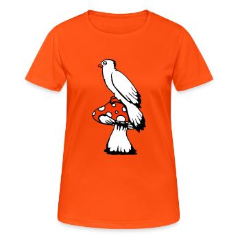 Vogel sitzt süß großer Pilz Punkten Fliegenpilz - Frauen T-Shirt atmungsaktiv - Neonorange - Vorne - AI Model Female 172 dark (172cm)