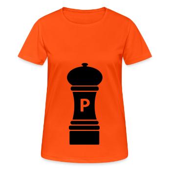 Moulin à poivre noir / idée cadeau - T-shirt respirant Femme - orange néon - Devant - AI Model Female 172 dark (172cm)