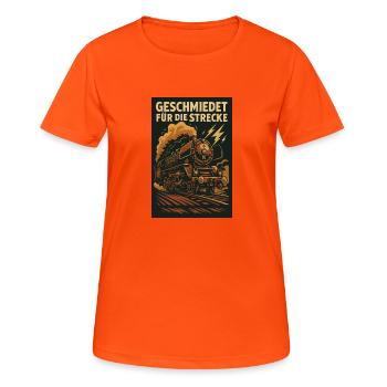 Eisenbahn Dampflok geschmiedet für Strecke - Frauen T-Shirt atmungsaktiv - Neonorange - Vorne - AI Model Female 172 dark (172cm)